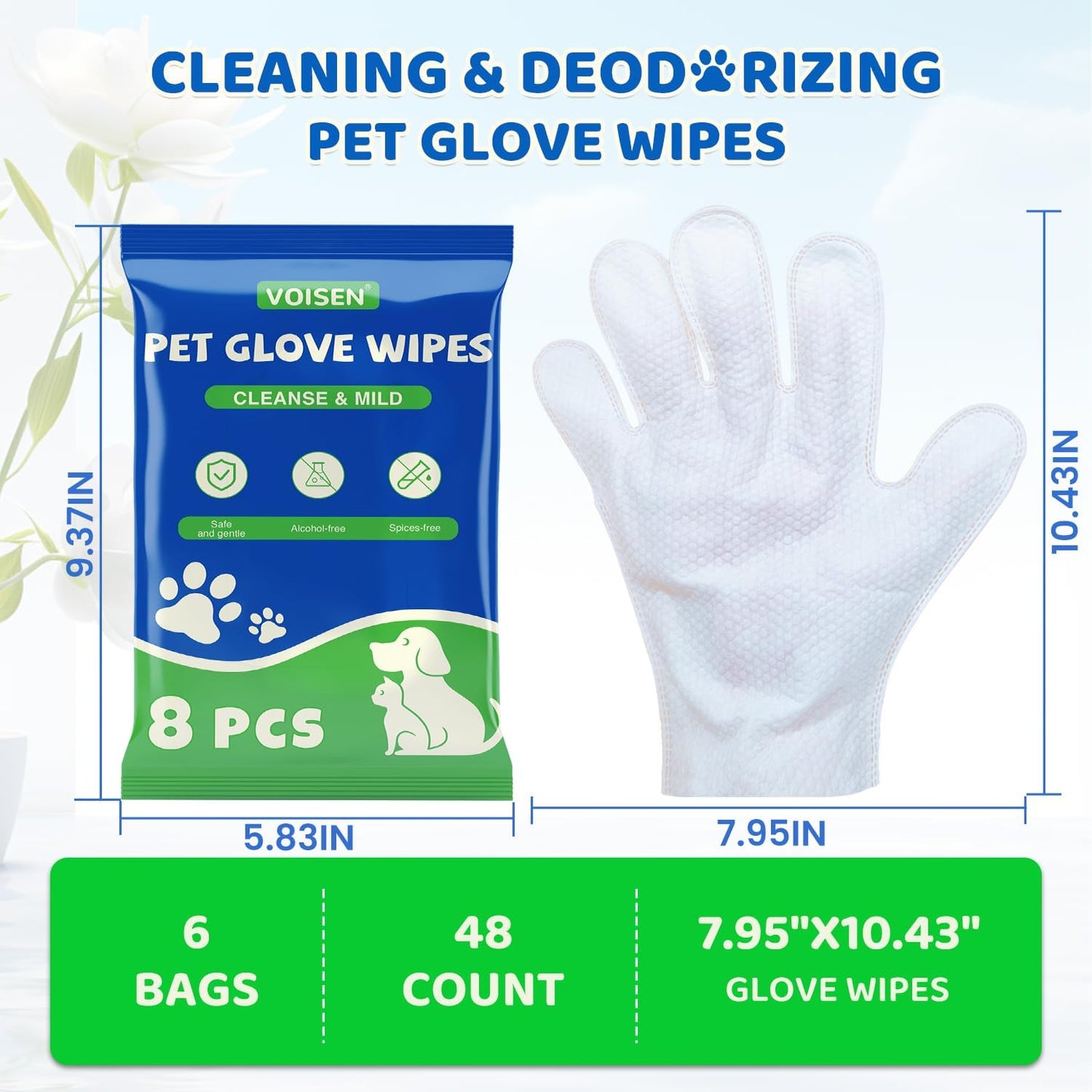 Pet Glove Wipes for Dogs and Cats Daily Care and Travel 48Pcs