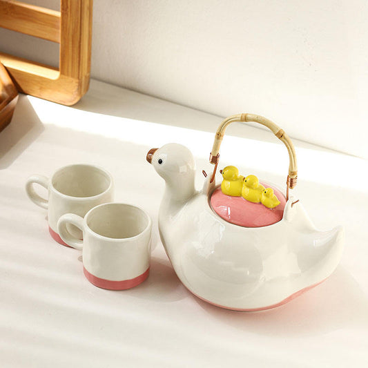 Creative Cartoon Cute Duck Ceramic Water Bottle with 4 cup