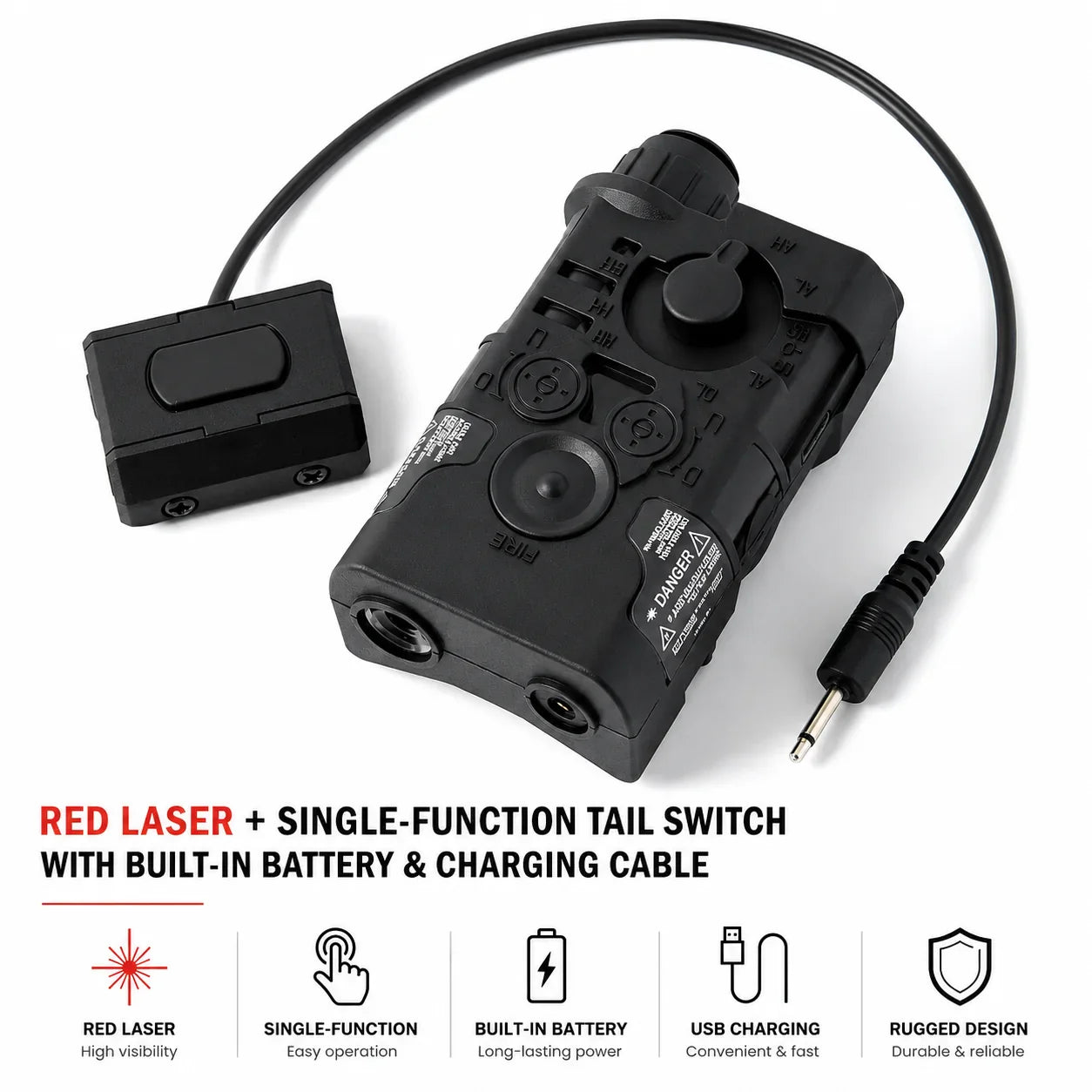 Red Laser + Single-Function Tail Switch with Built-in Battery and Charging Cable
